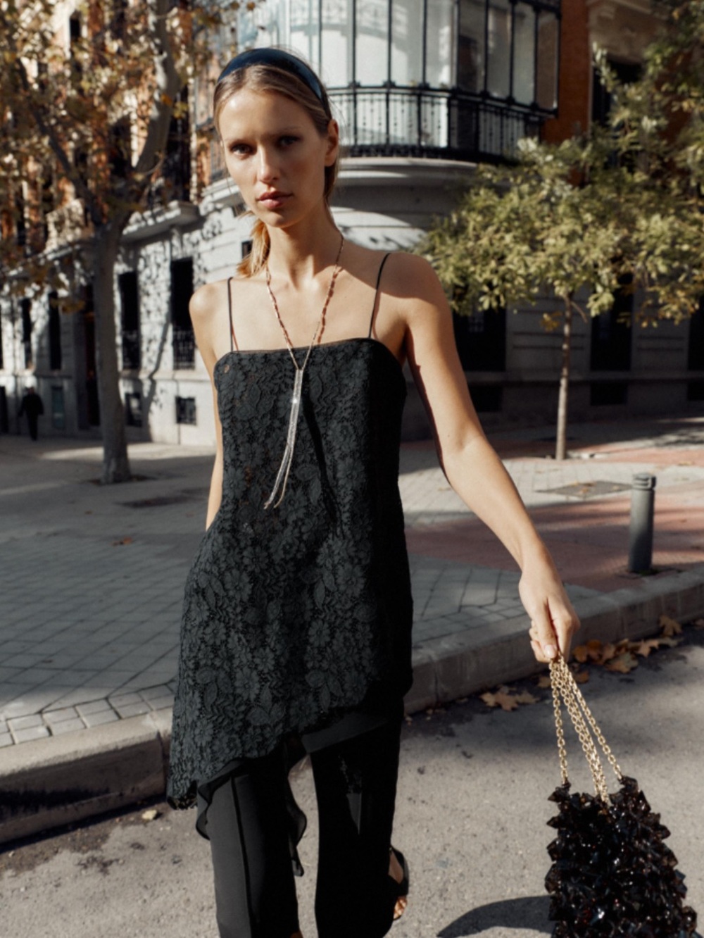 Zara Black Lace Asymmetric Cami Top